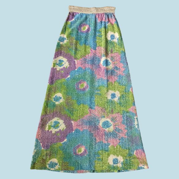 Vintage 1970s Lurex Flower Power Maxi Skirt - Picture 1 of 6